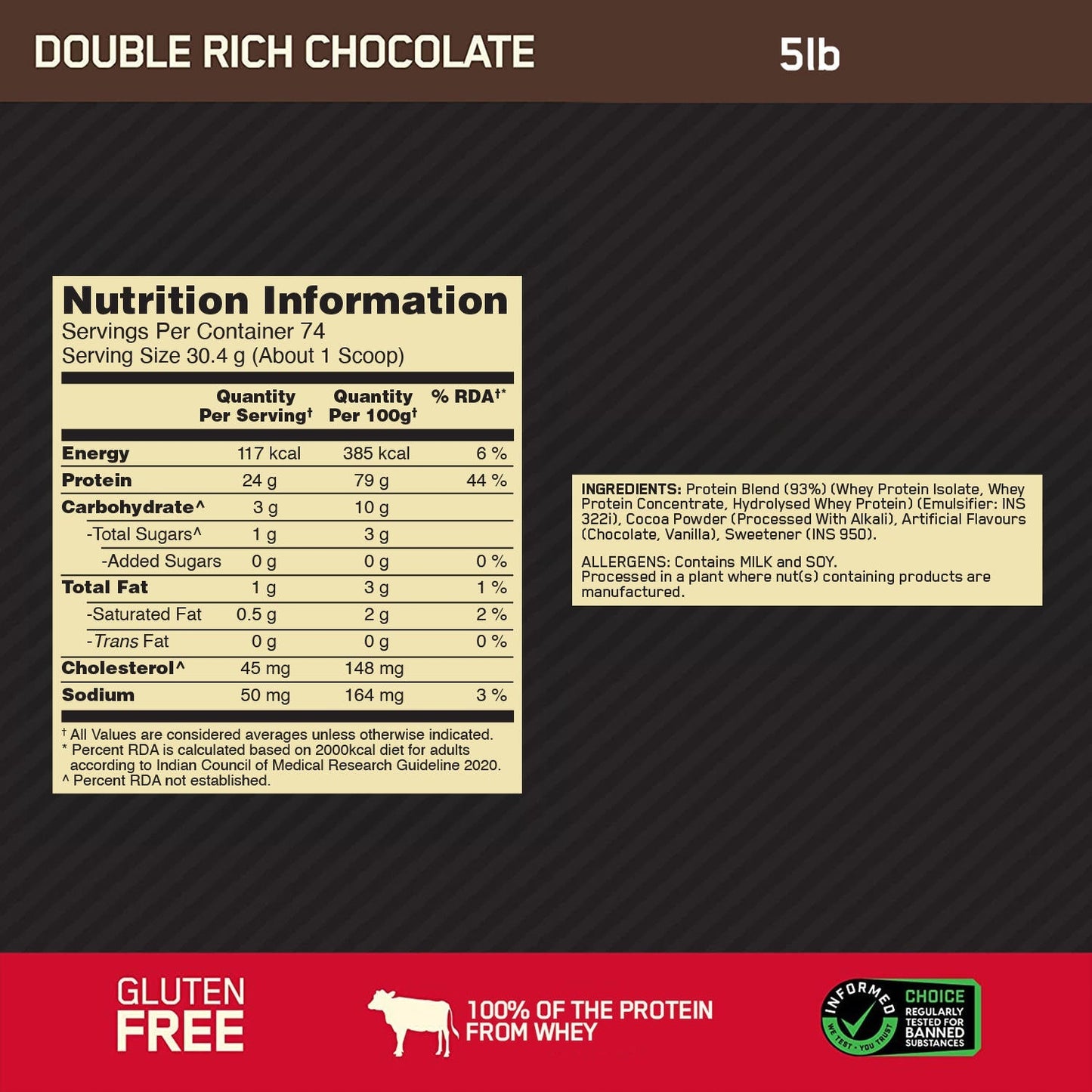 Optimum Nutrition Gold Standard 100% Whey Protein Powder (Double Rich Chocolate)-2.27 kg