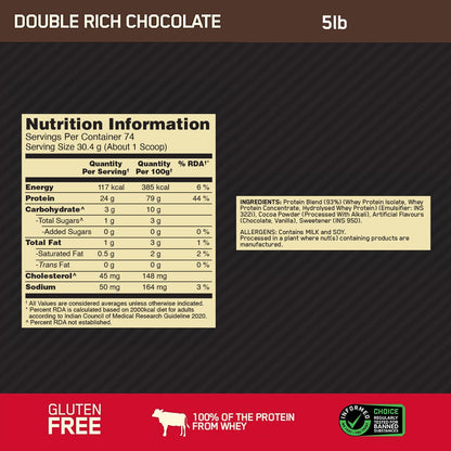 Optimum Nutrition Gold Standard 100% Whey Protein Powder (Double Rich Chocolate)-2.27 kg