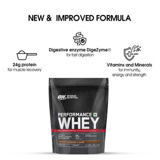 Optimum Nutrition Performance Whey Protein Powder (Chocolate Milkshake)-500 gm