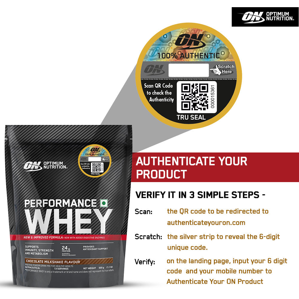 Optimum Nutrition Performance Whey Protein Powder (Chocolate Milkshake)-500 gm