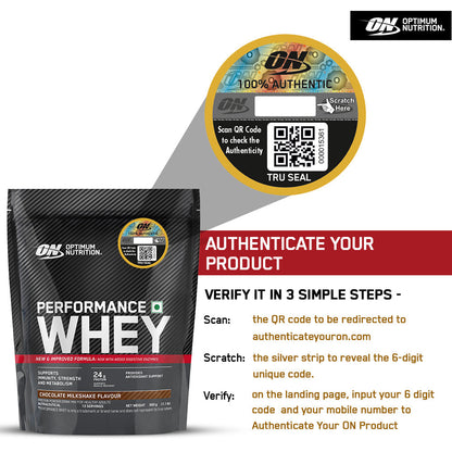 Optimum Nutrition Performance Whey Protein Powder (Chocolate Milkshake)-500 gm
