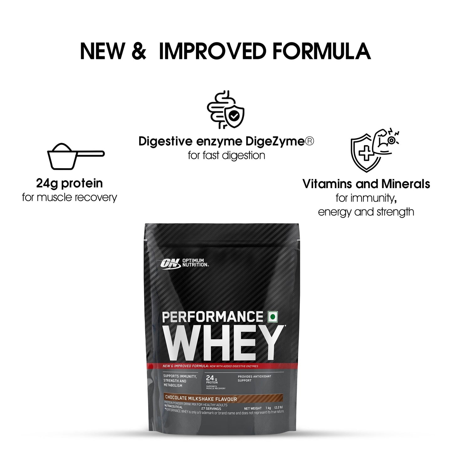 Optimum Nutrition Performance Whey Protein Powder (Chocolate Milkshake) 1kg & Multivitamin 60 Tablets for Men