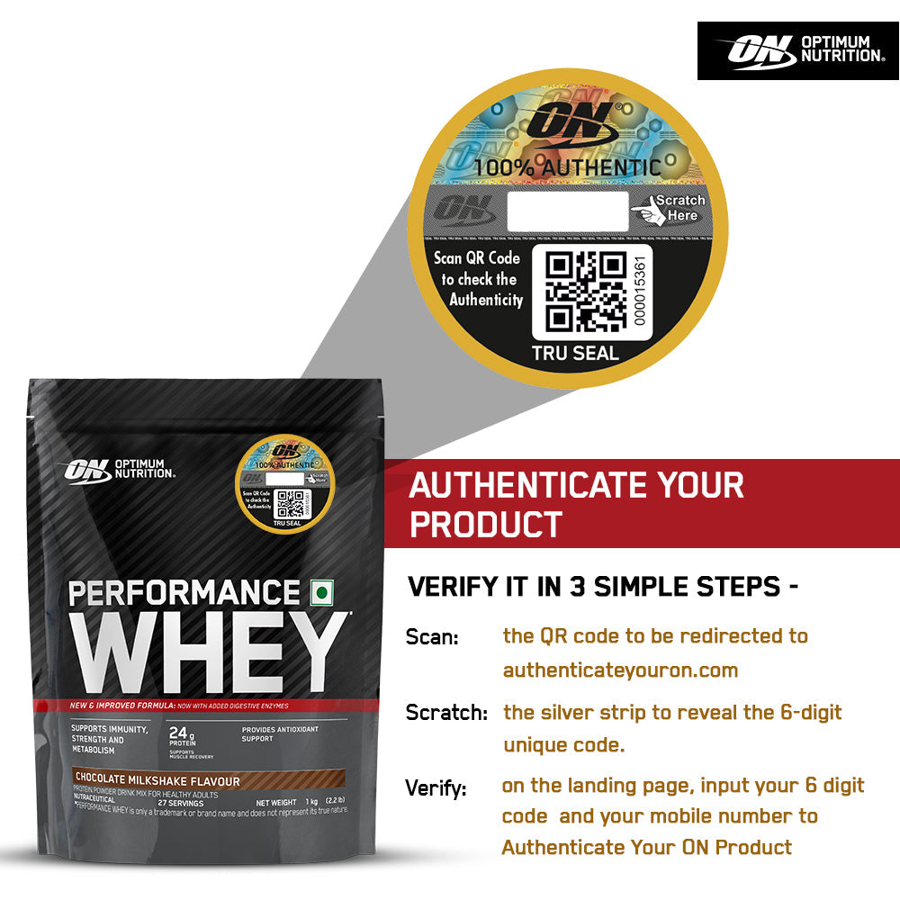Optimum Nutrition Performance Whey Protein Powder (Chocolate Milkshake)-1 kg(Pack of 2)