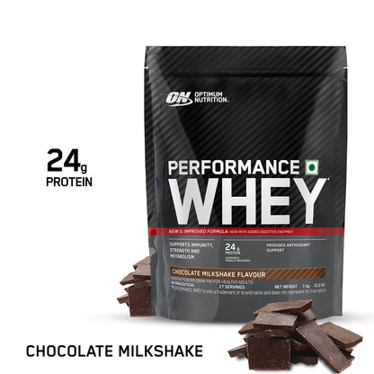 Optimum Nutrition Performance Whey Protein Powder (Chocolate Milkshake)-1 kg(Pack of 2)