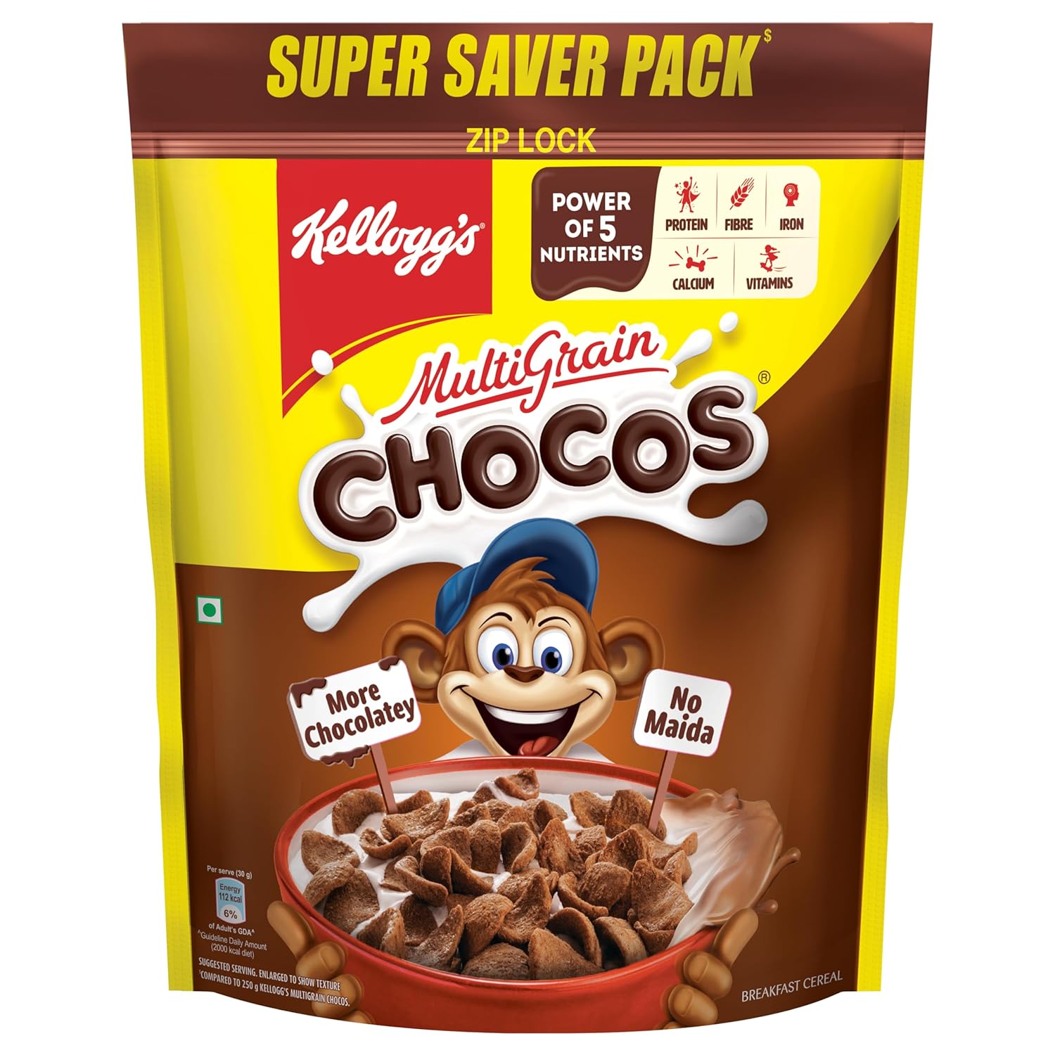 Kellogg's Multigrain Chocos For Kids, Power Of 5 Nutrients Protein, Fibre, Iron, Calcium, Vitamins - diocart