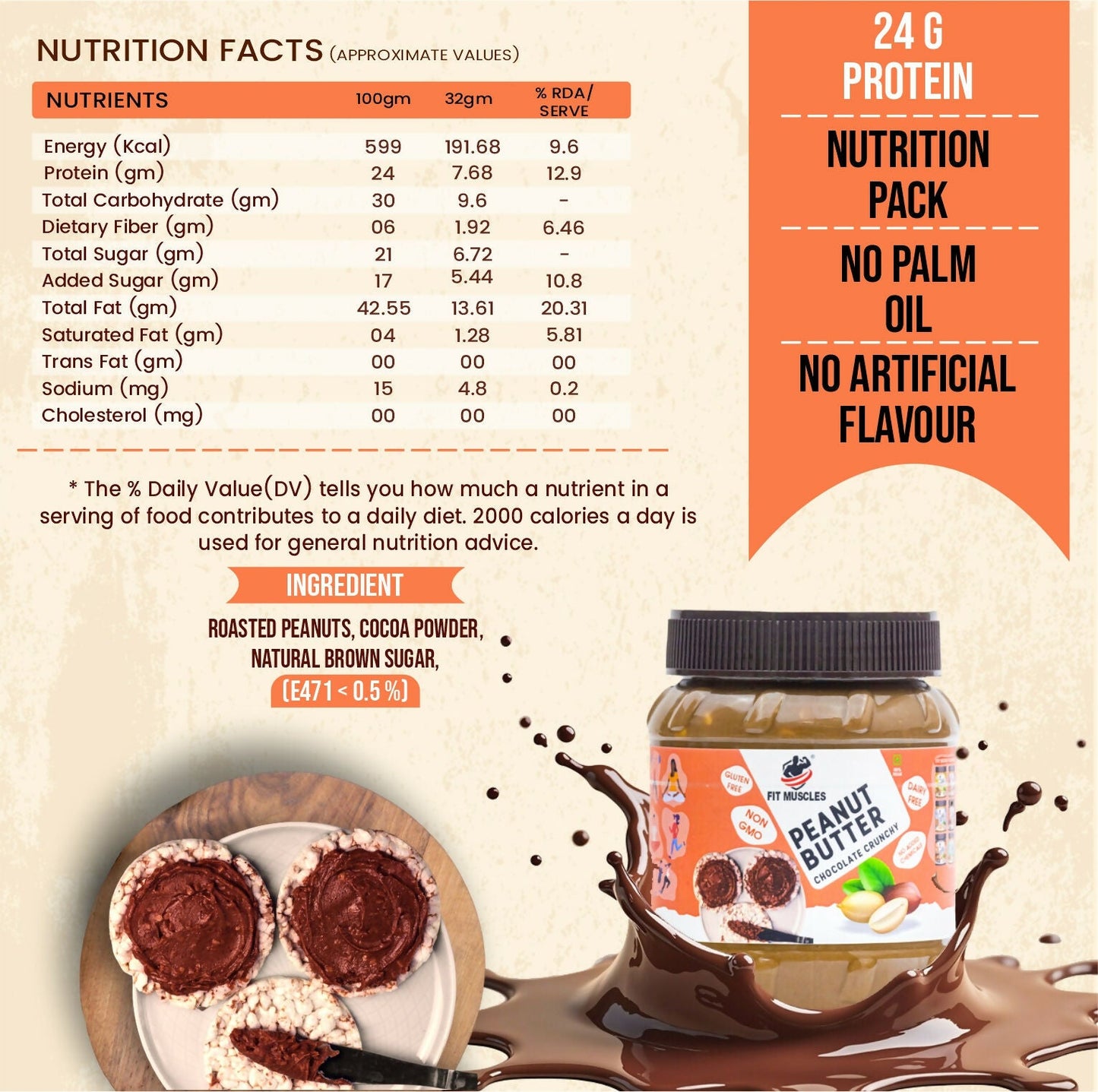 Fit Muscles Original Classic Peanut Butter Crunchy - with Rich Protein