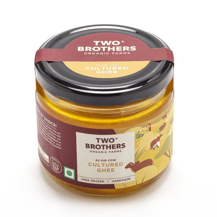 Two Brothers Organic Farms A2 Gir Cow Cultured Ghee | Cultured Cow Desi Ghee | Curd-Churned Bilona Ghee | Pure, Natural, and Healthy