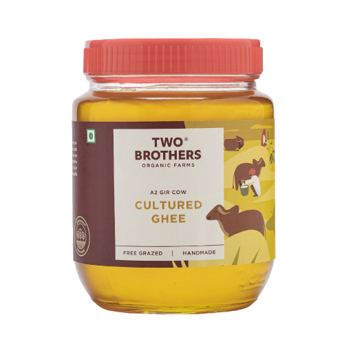 Two Brothers Organic Farms A2 Gir Cow Cultured Ghee | Cultured Cow Desi Ghee | Curd-Churned Bilona Ghee | Pure, Natural, and Healthy