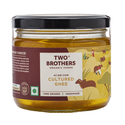 Two Brothers Organic Farms A2 Gir Cow Cultured Ghee | Cultured Cow Desi Ghee | Curd-Churned Bilona Ghee | Pure, Natural, and Healthy