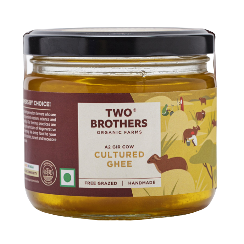 Two Brothers Organic Farms A2 Gir Cow Cultured Ghee | Cultured Cow Desi Ghee | Curd-Churned Bilona Ghee | Pure, Natural, and Healthy