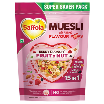 Saffola Muesli Fruit & Nut Berry Crunch with Flavour Pops