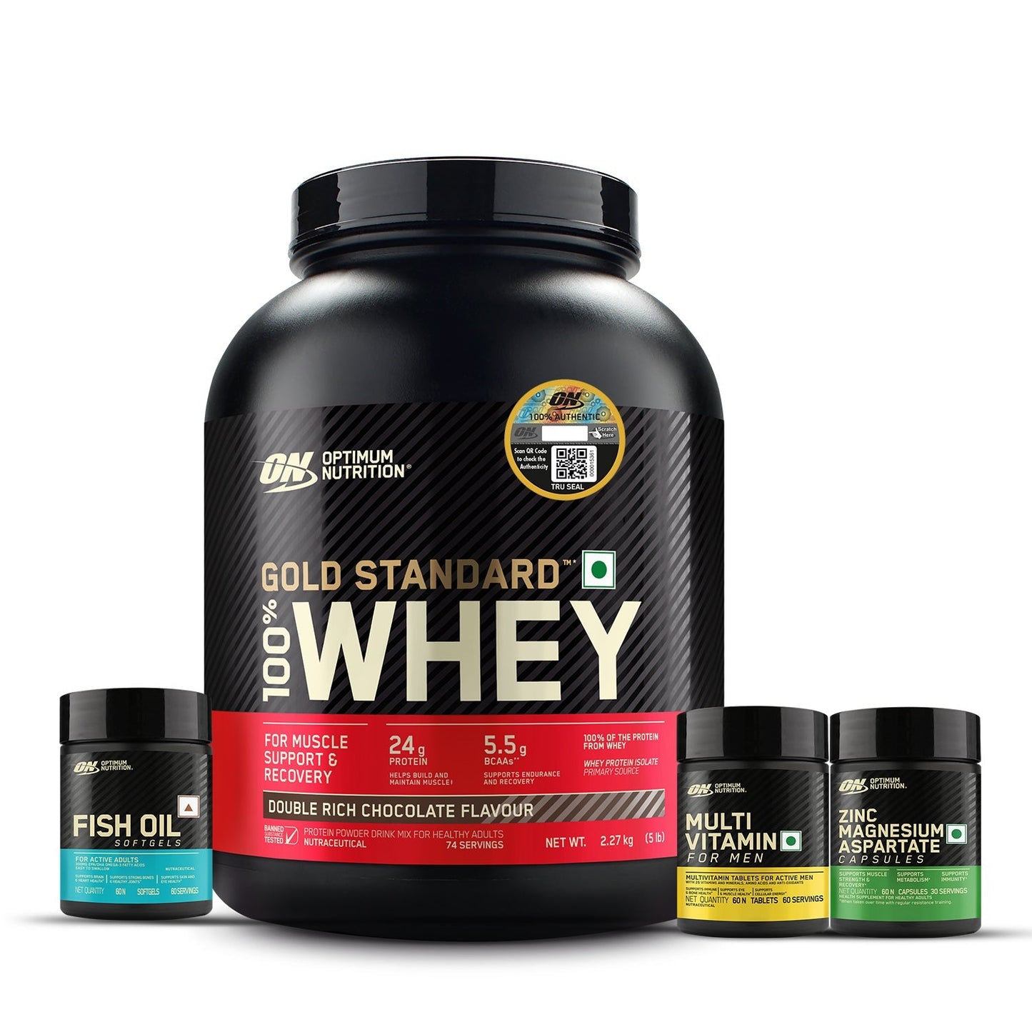 Optimum Nutrition Gold Standard 100% Whey Protein Powder (Double Rich Chocolate) 2.27kg & Multivitamin 60 Tablets for Men