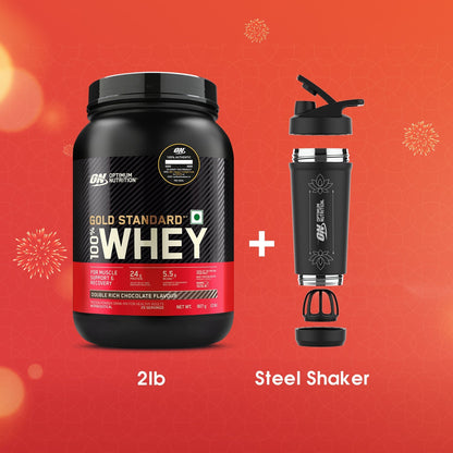 Optimum Nutrition Shake The Whey Gift Box: Gold Standard 100% Whey (Double Rich Chocolate) 907gm & Steel Shaker