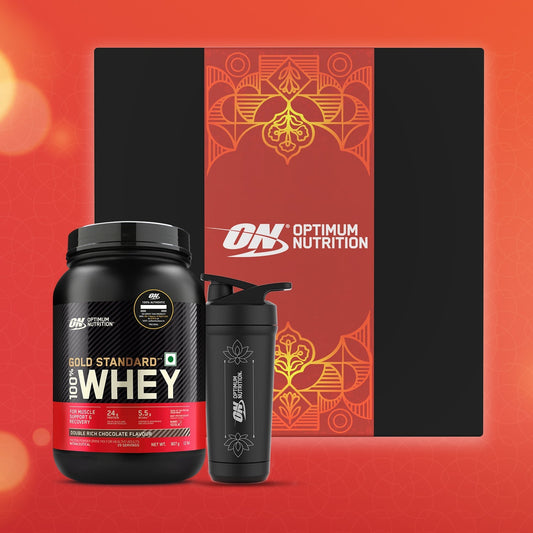 Optimum Nutrition Shake The Whey Gift Box: Gold Standard 100% Whey (Double Rich Chocolate) 907gm & Steel Shaker