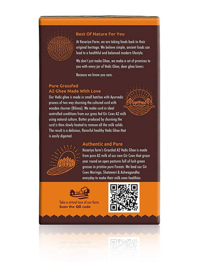 Vedic Ghee Premium A2 Gir Cow Cultured Ghee from Kesariya Farm Indian Gir Cow Ghee, Pure A2 Ghee, Natural & Healthy