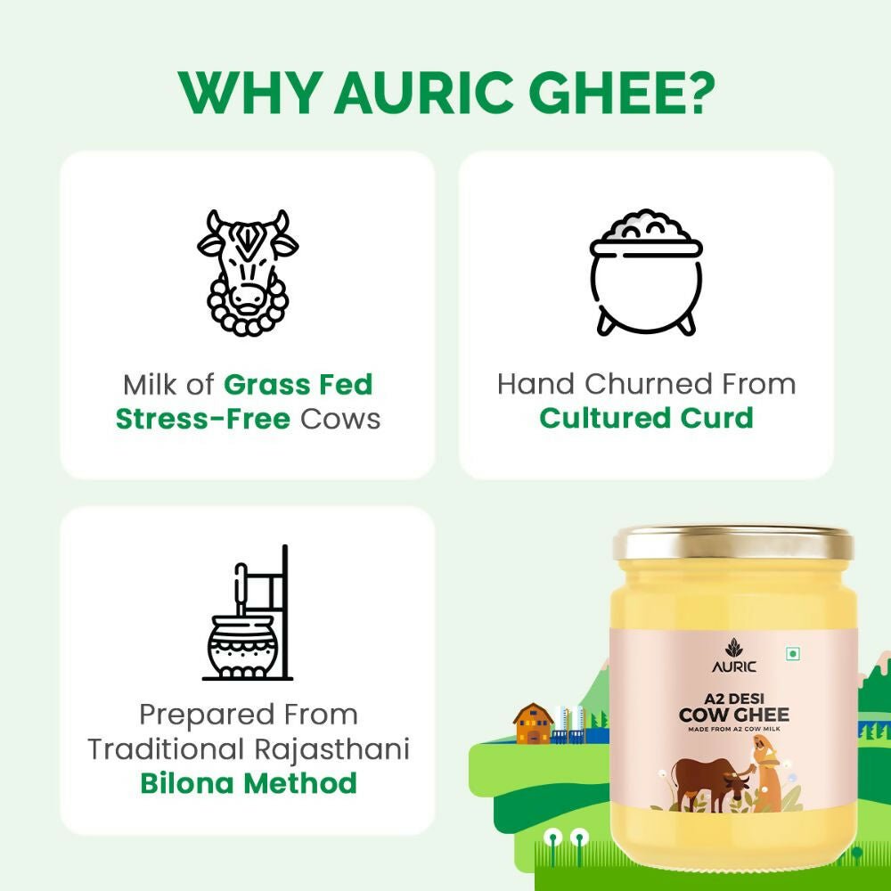 Auric A2 Bilona Desi Cow Ghee - Pure Brijwasi Ghee - Bilona Curd Churned - Distacart