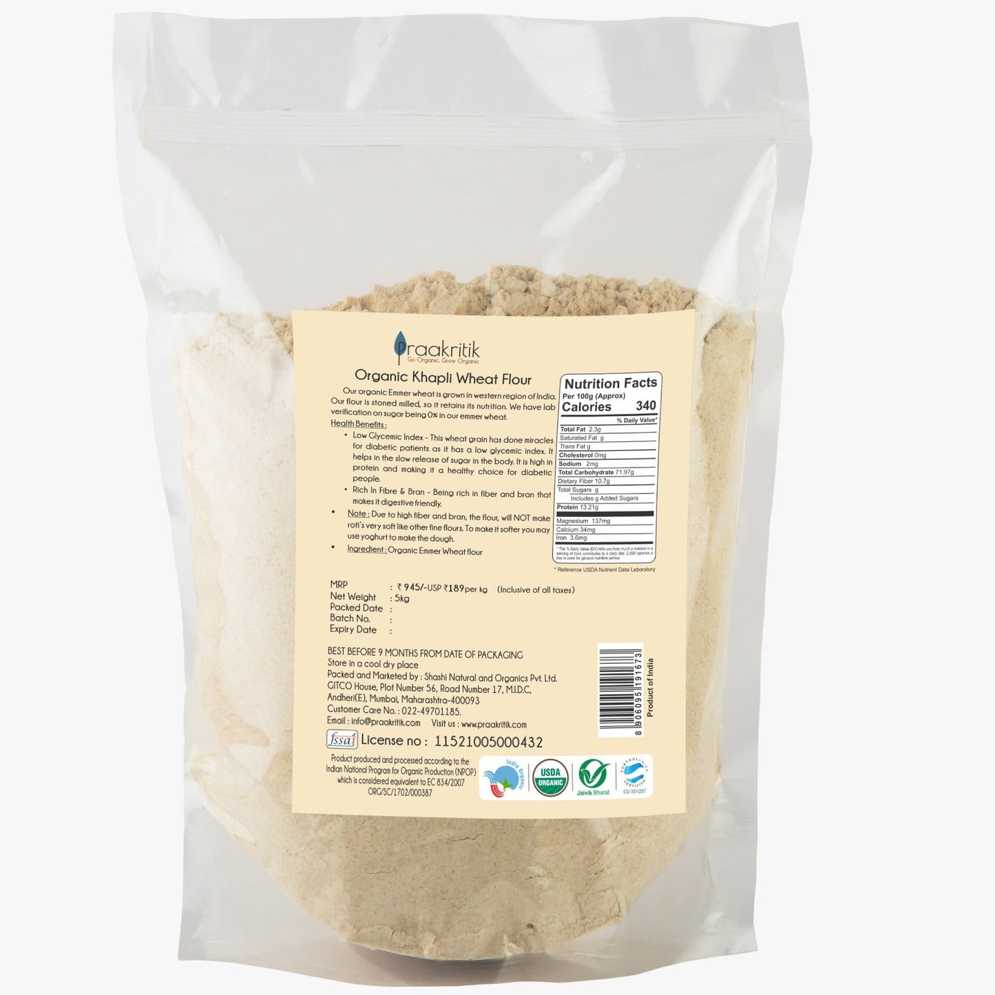 Praakritik Organic Khapli Wheat Atta