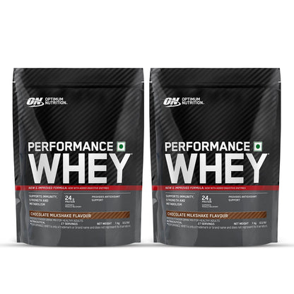 Optimum Nutrition Performance Whey Protein Powder (Chocolate Milkshake)-1 kg(Pack of 2)