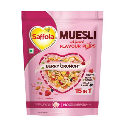 Saffola Muesli Fruit & Nut Berry Crunch with Flavour Pops