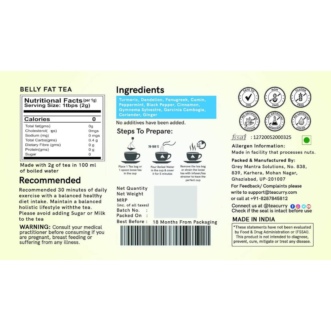 Teacurry Belly Fat Tea Bags - Distacart