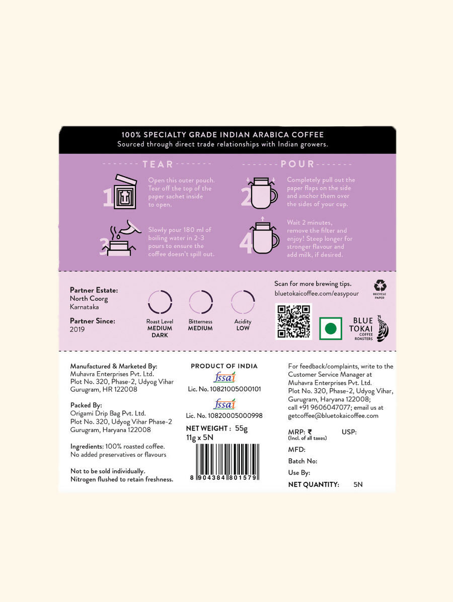 Blue Tokai Monsoon Malabar Medium-Dark Roast Easy Pour Sachets - Distacart