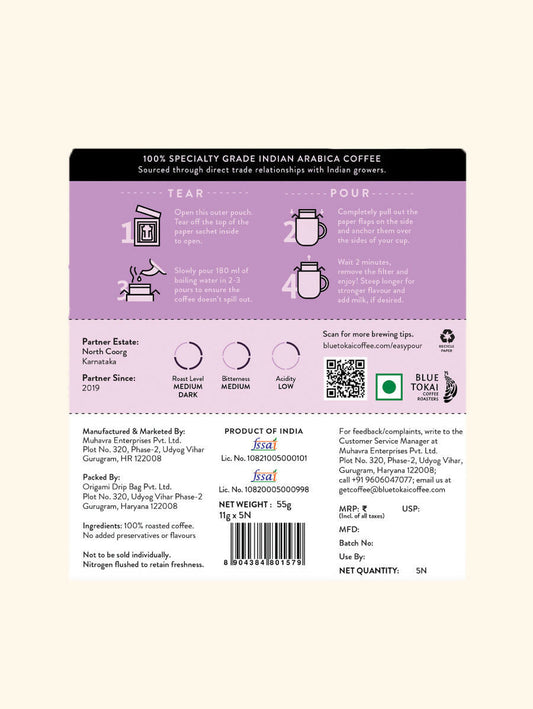 Blue Tokai Monsoon Malabar Medium-Dark Roast Easy Pour Sachets - Distacart