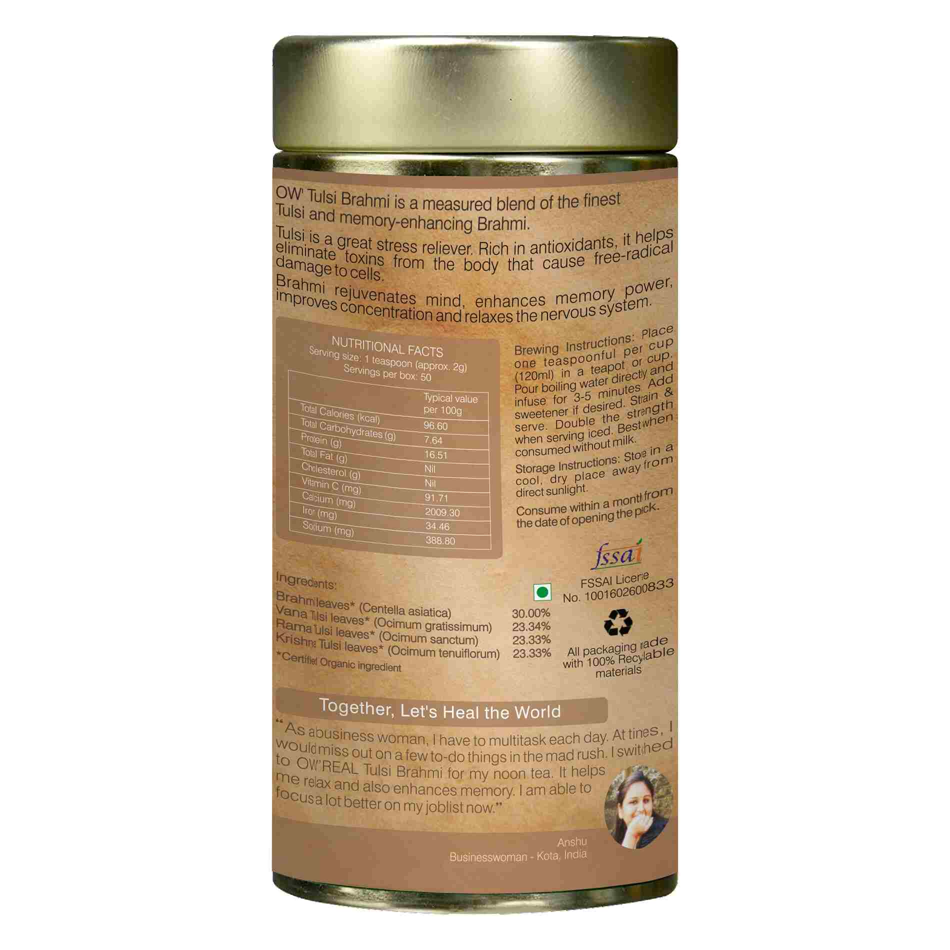 Organic Wellness Ow'Real Tulsi Brahmi Tin Pack - diocart