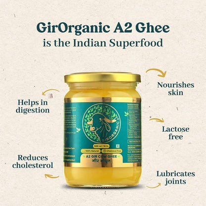 GirOrganic A2 Gir Cow Ghee - Pure A2 Gir Cow Ghee, Organic Grass Fed Ghee