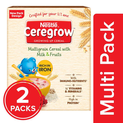 Nestle Ceregrow Kids (2-6 yrs) Cereal-Multigrain, Milk & Fruits, Rich in Iron, Calcium & Protein