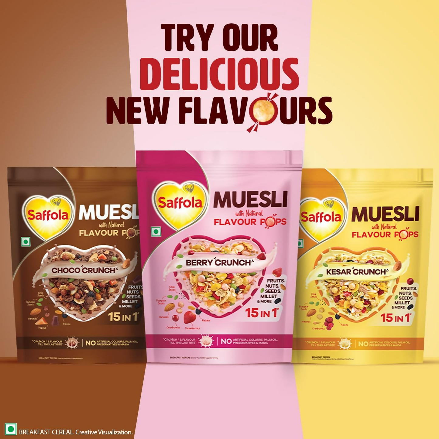 Saffola Muesli Fruit & Nut Berry Crunch with Flavour Pops