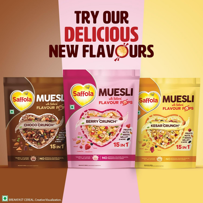 Saffola Muesli Fruit & Nut Berry Crunch with Flavour Pops
