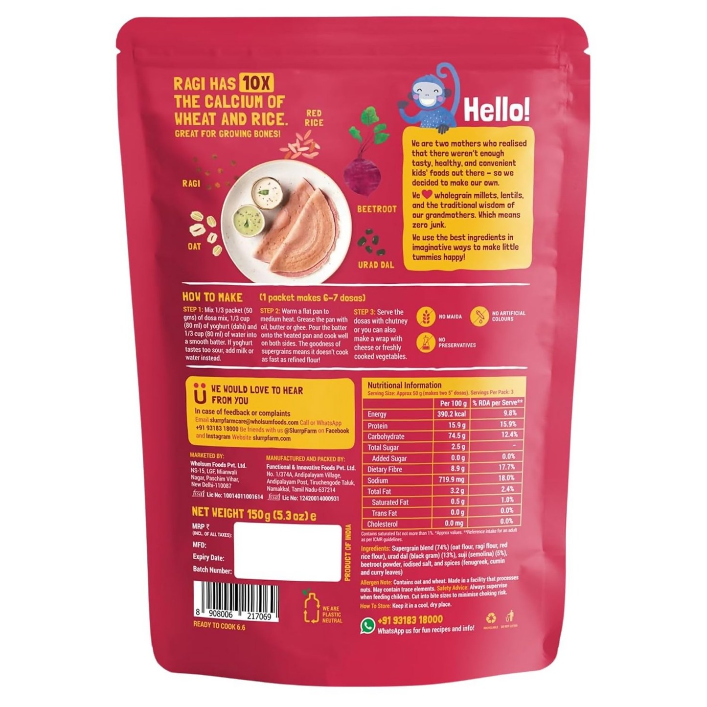 Slurrp Farm Spinach And Beetroot Millet Dosa Mix Combo