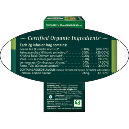 Organic India Tulsi Green Tea Ashwagandha - Distacart
