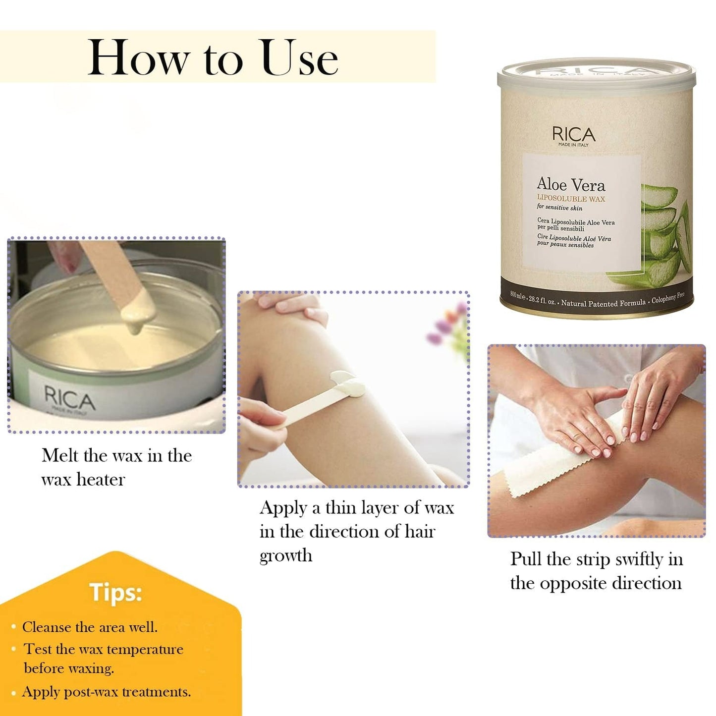 Rica Aloe Vera Liposoluable Hair Removal Wax Cream for Arms, Chest, Legs, Back, and Full Body