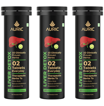 Auric Liver Detox Effervescent Tablets | Fizzy Water with 10 Ayurvedic Herbs | Clinically Researched Therapeutic Ingredients | Drop, Dissolve, Fizz, Drink