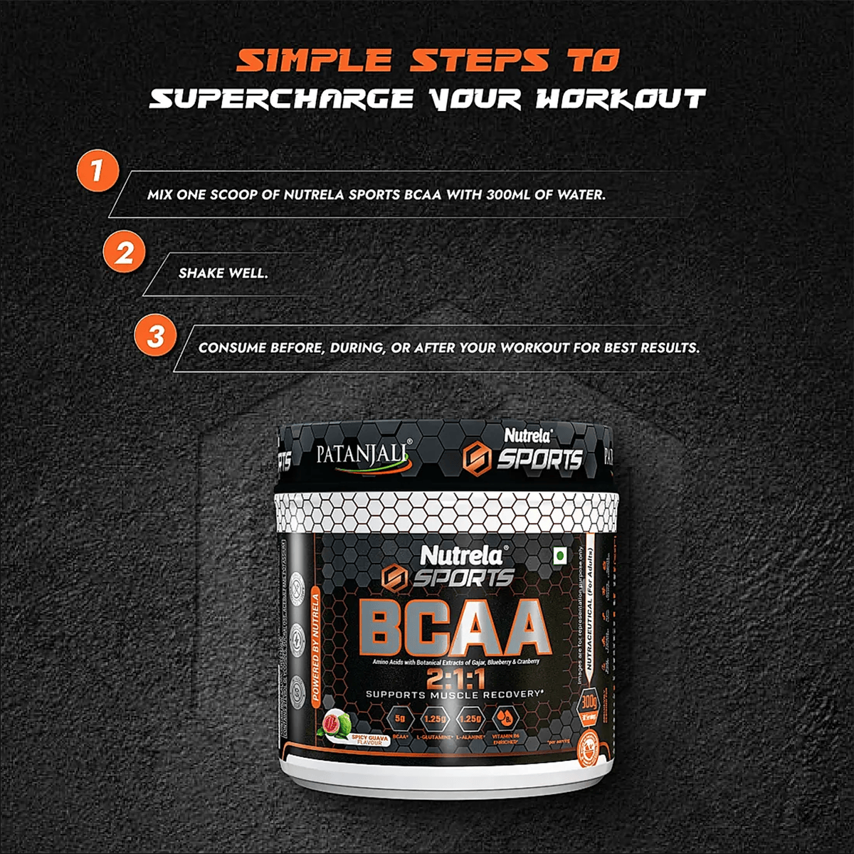 Patanjali Nutrela Sports BCAA Powder Spicy (Guava Flavour)