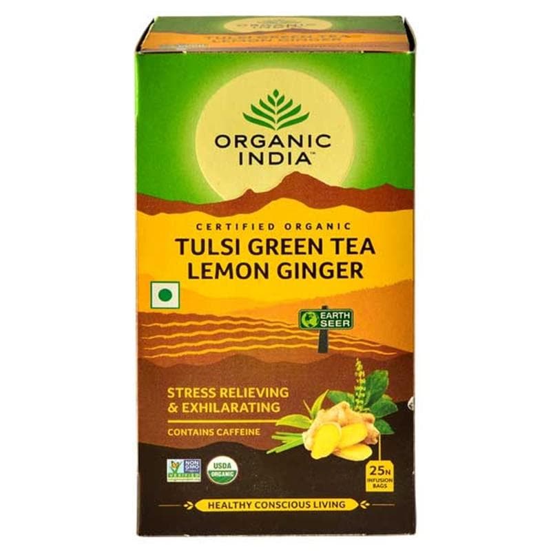 Organic India Tulsi Green Tea Lemon Ginger 25 Tea Bags - Distacart