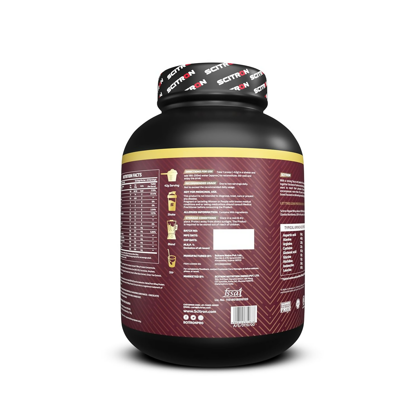 Scitron Ripped Whey Protein Powder Flavor Chocolate Fudge Brownie