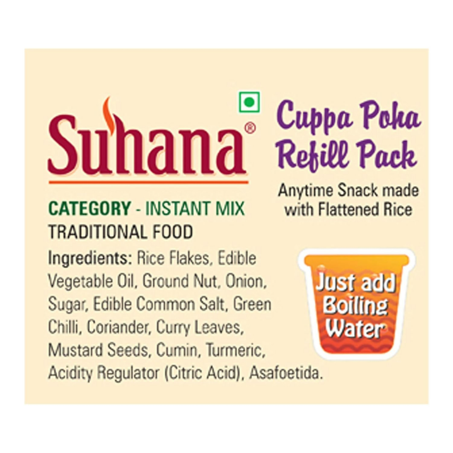 Suhana Cuppa Poha Refill Pouch Ready to Eat Instant Breakfast