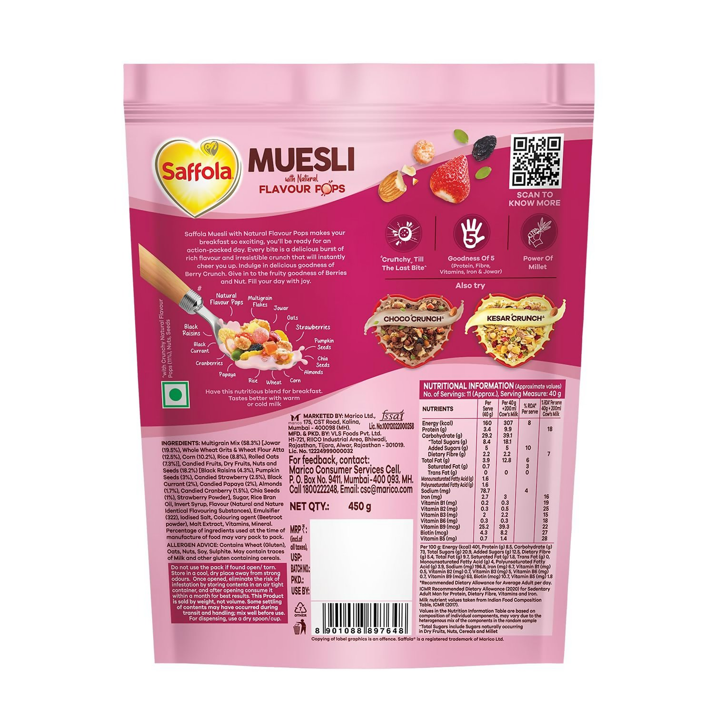 Saffola Muesli Fruit & Nut Berry Crunch with Flavour Pops