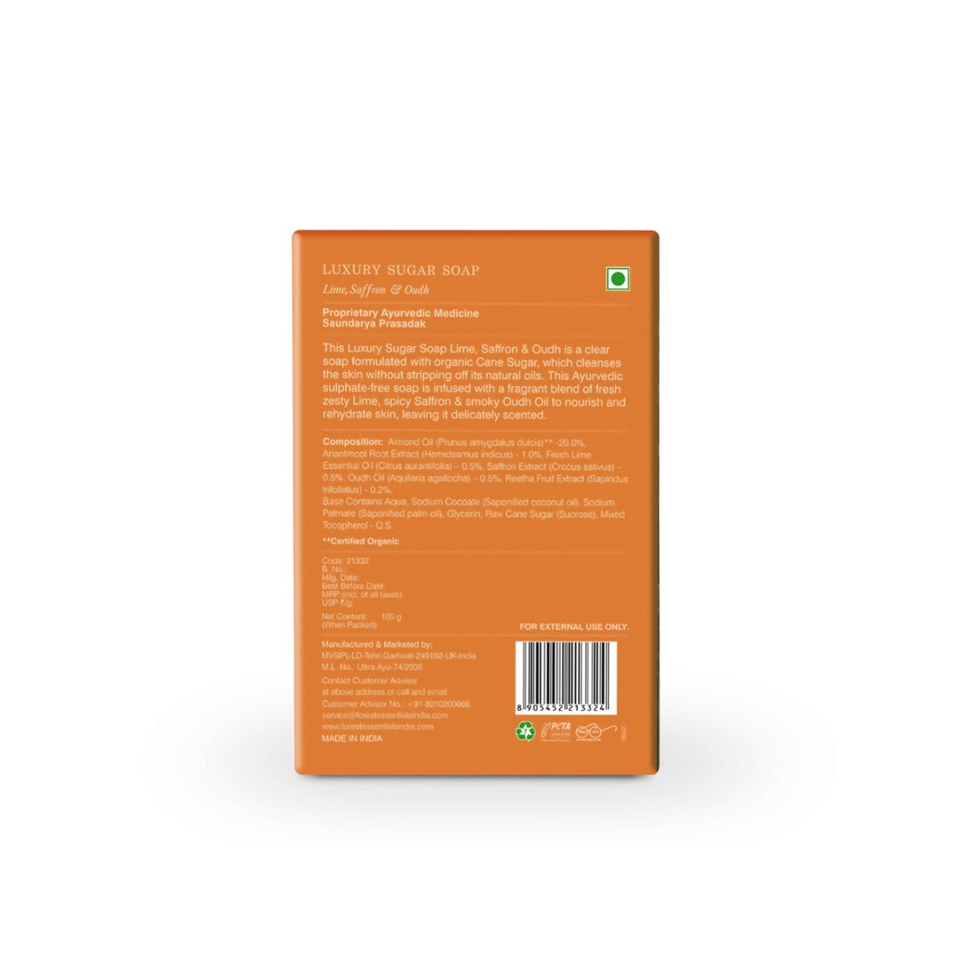 Forest Essentials Luxury Sugar Soap Lime Saffron & Oudh - Distacart