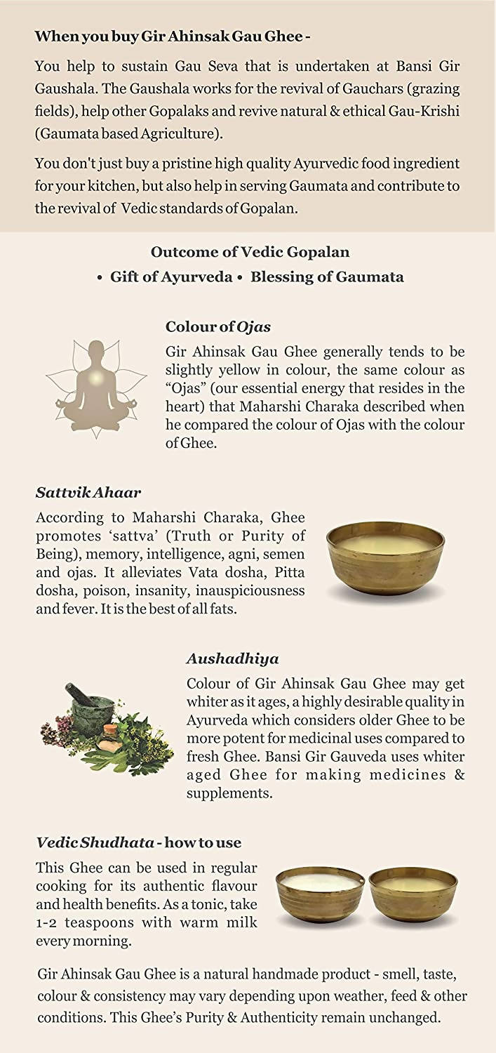 Gir Ahinsak Gau Ghee (A2) Bilona - A2 Ghee, Traditional Bilona Ghee, Desi Pure Breed Gir Gaumata (A2)