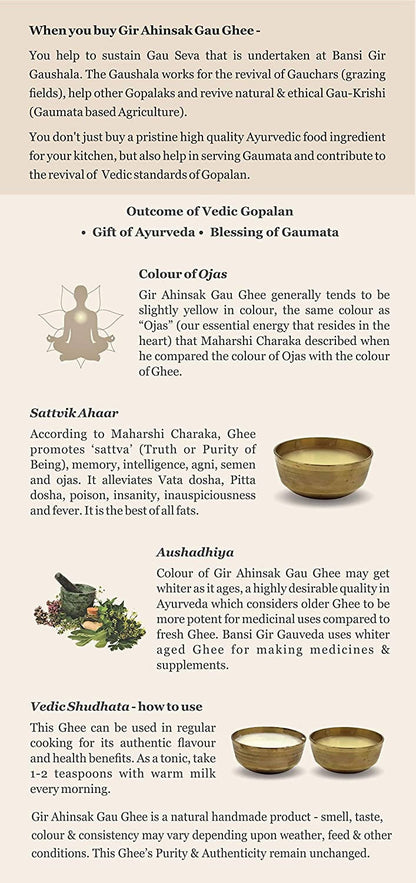 Gir Ahinsak Gau Ghee (A2) Bilona - A2 Ghee, Traditional Bilona Ghee, Desi Pure Breed Gir Gaumata (A2)
