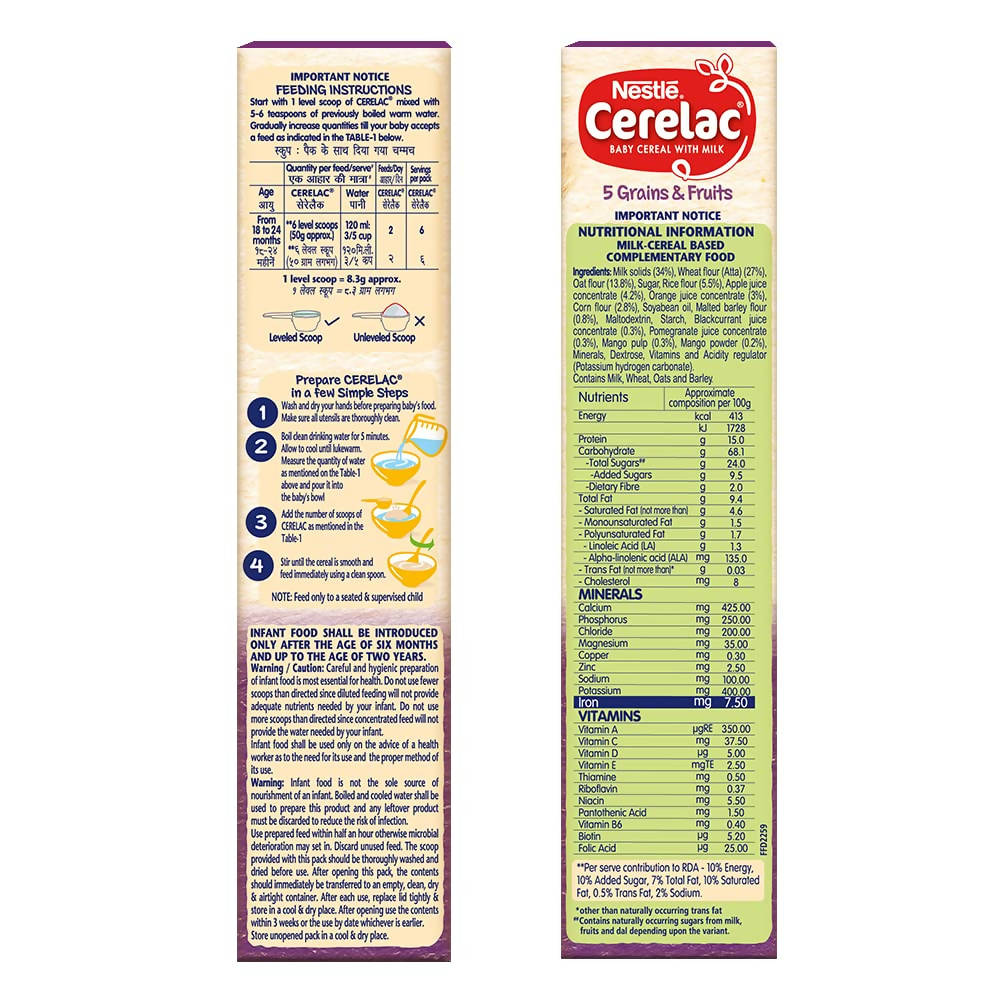 Nestle Cerelac Baby Cereal with Milk, 5 Grains & Fruits From 18 to 24 Months