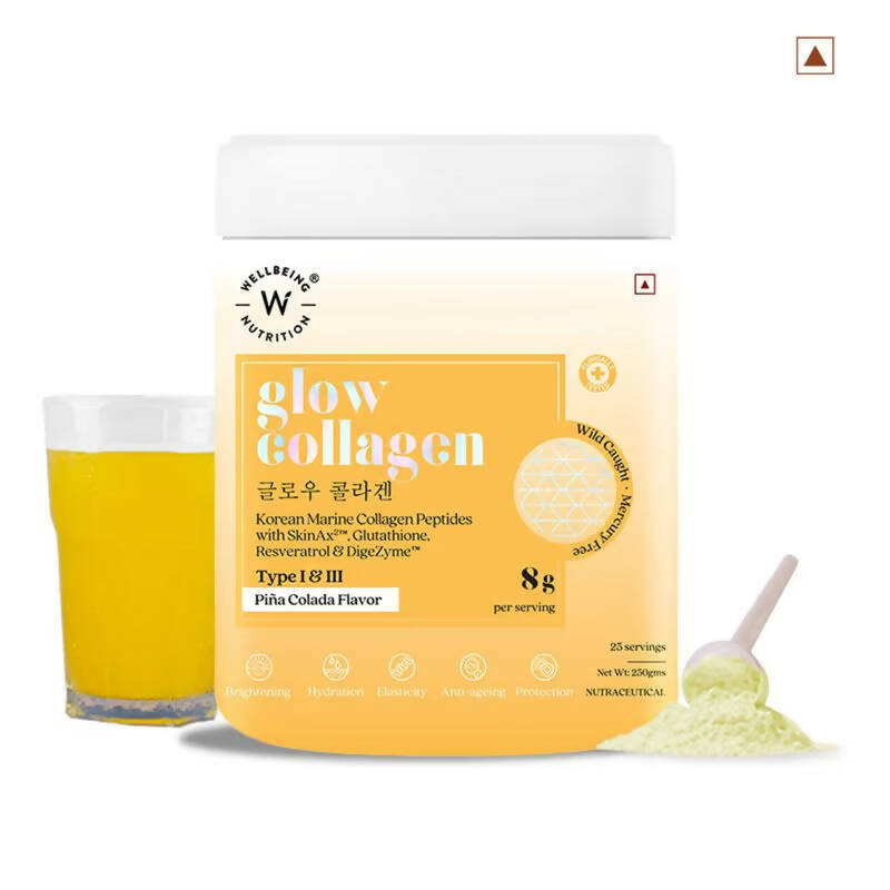 Wellbeing Nutrition Glow Korean Marine Collagen Peptides - Pina Colada Flavor - Distacart