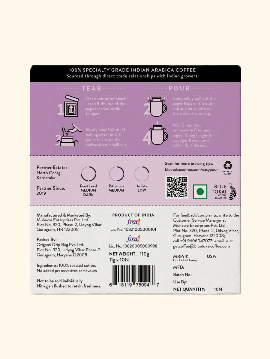 Blue Tokai Monsoon Malabar Medium-Dark Roast Easy Pour Sachets - Distacart