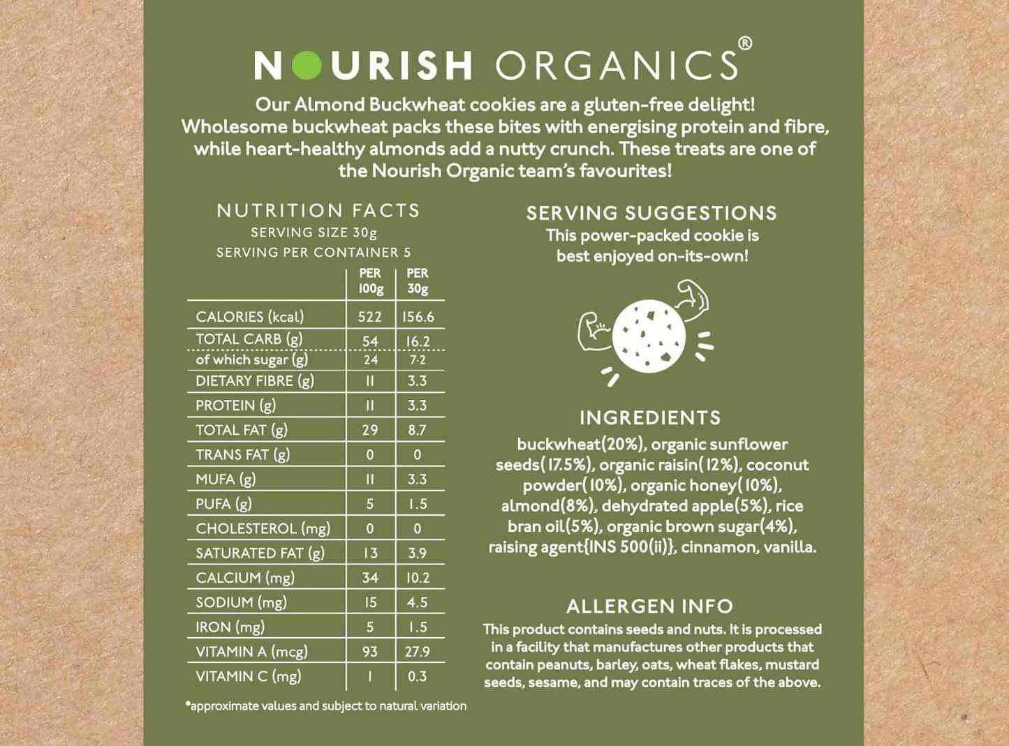 Nourish Organics Almond Buckwheat Cookies facts