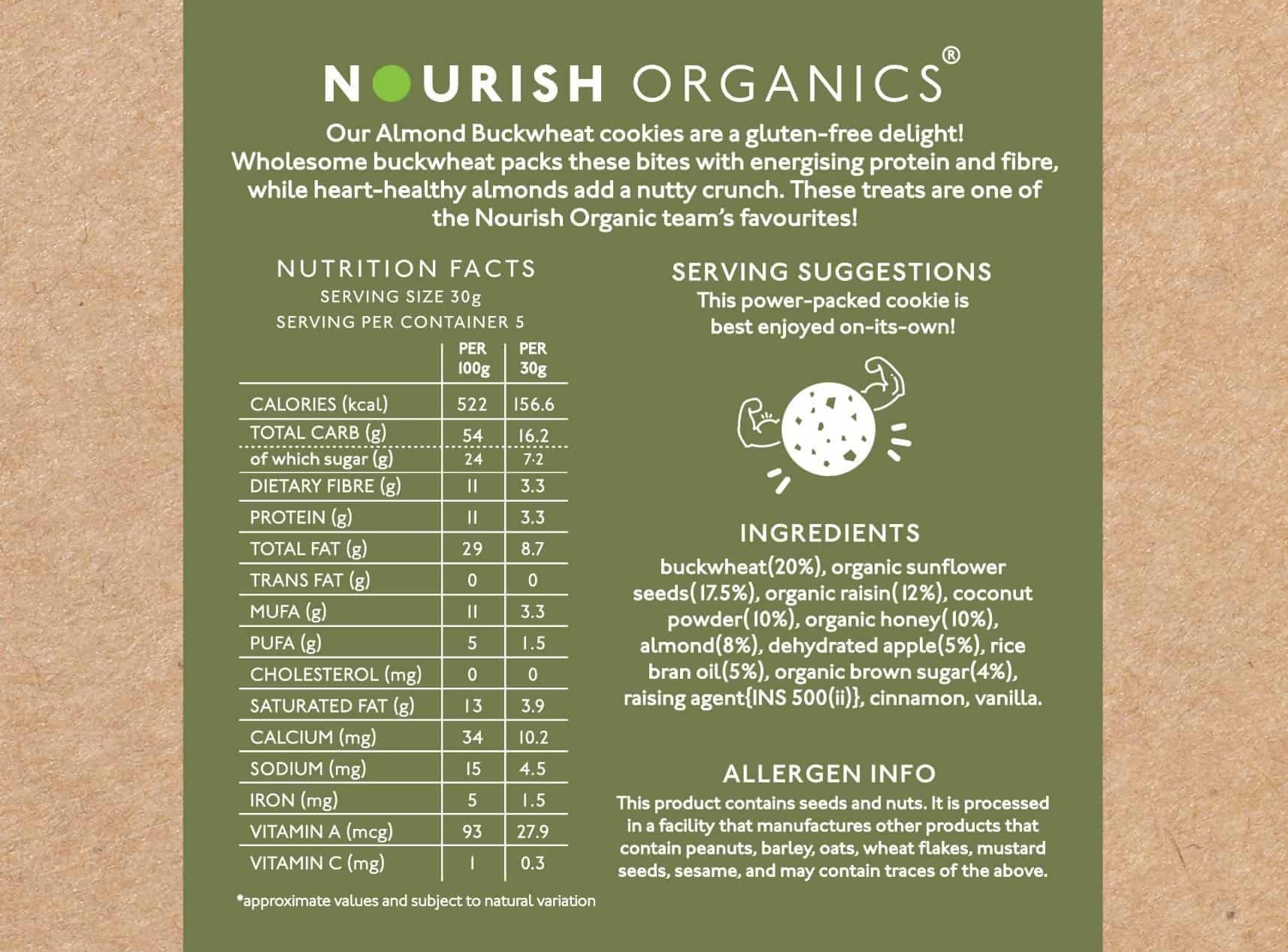 Nourish Organics Almond Buckwheat Cookies facts