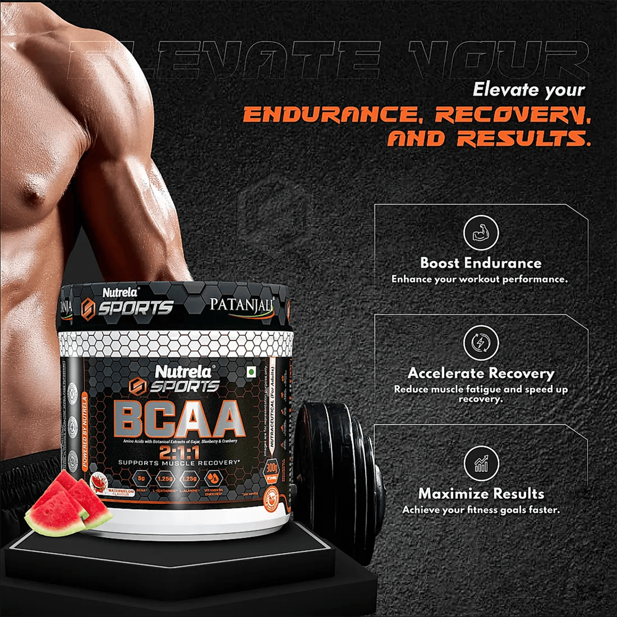 Patanjali Nutrela Sports BCAA Powder (Watermelon Flavour)