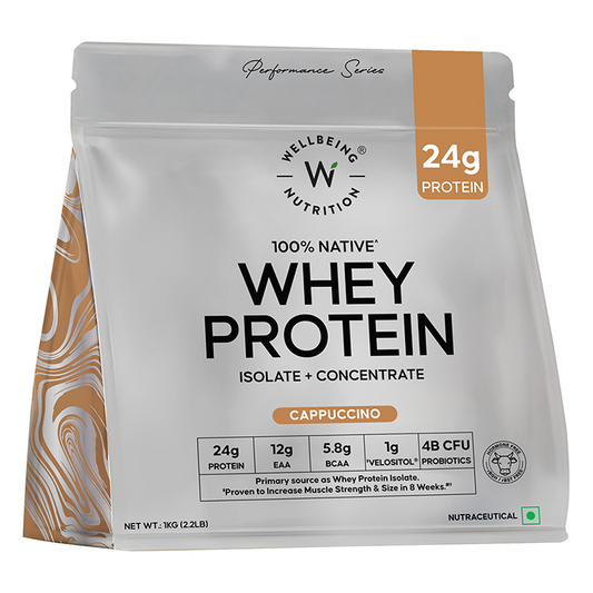 Whey Protein Isolate + Concentrate 24g | 1kg| 4B CFU Probiotics | Cappuccino